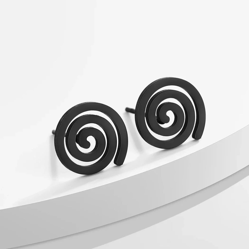 Pendientes de botón Espiral negro