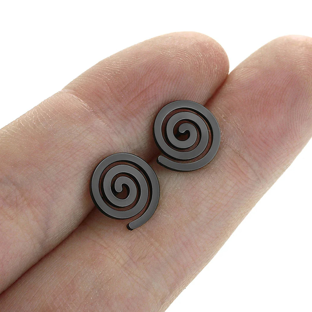 Pendientes de botón Espiral negro