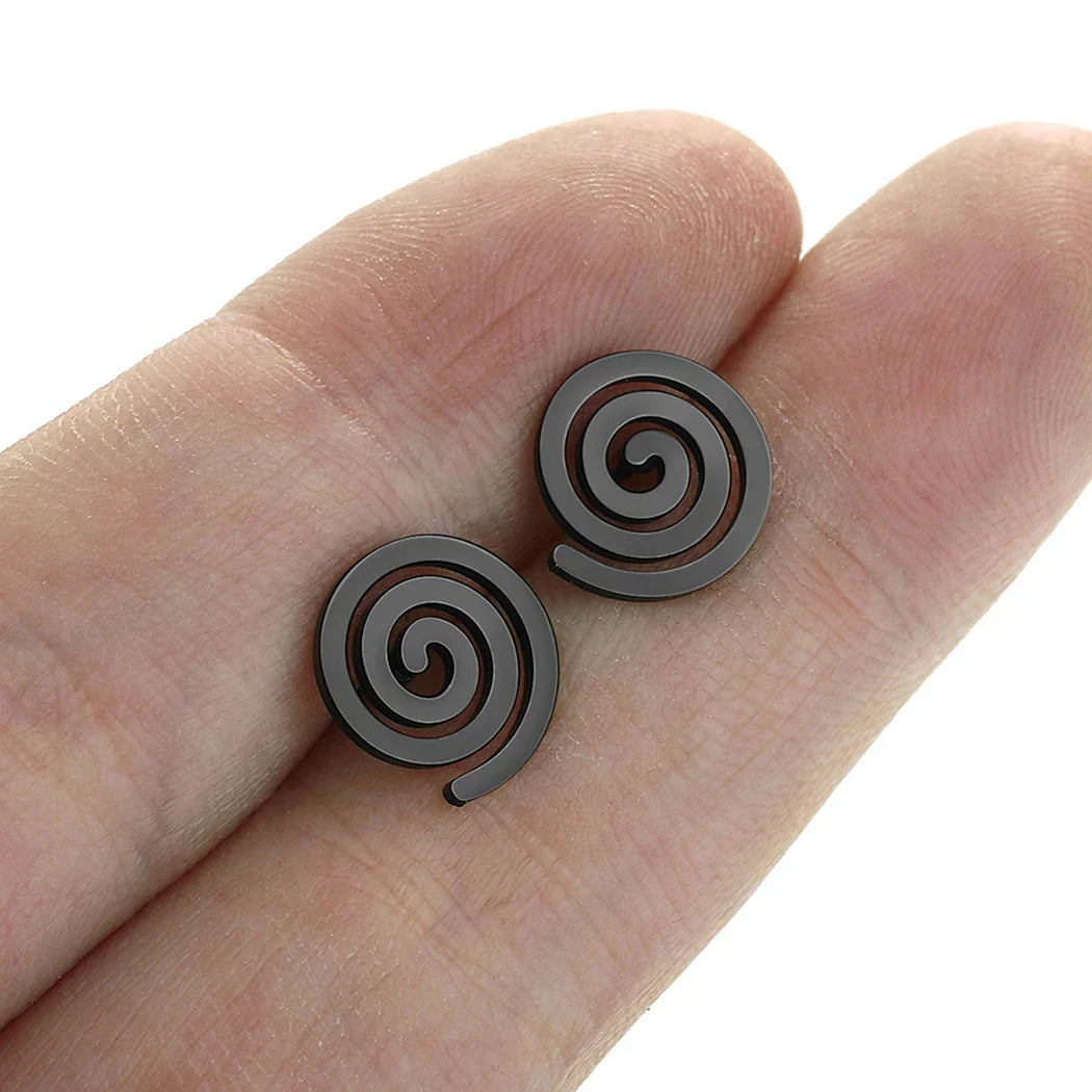 Pendientes de botón Espiral negro