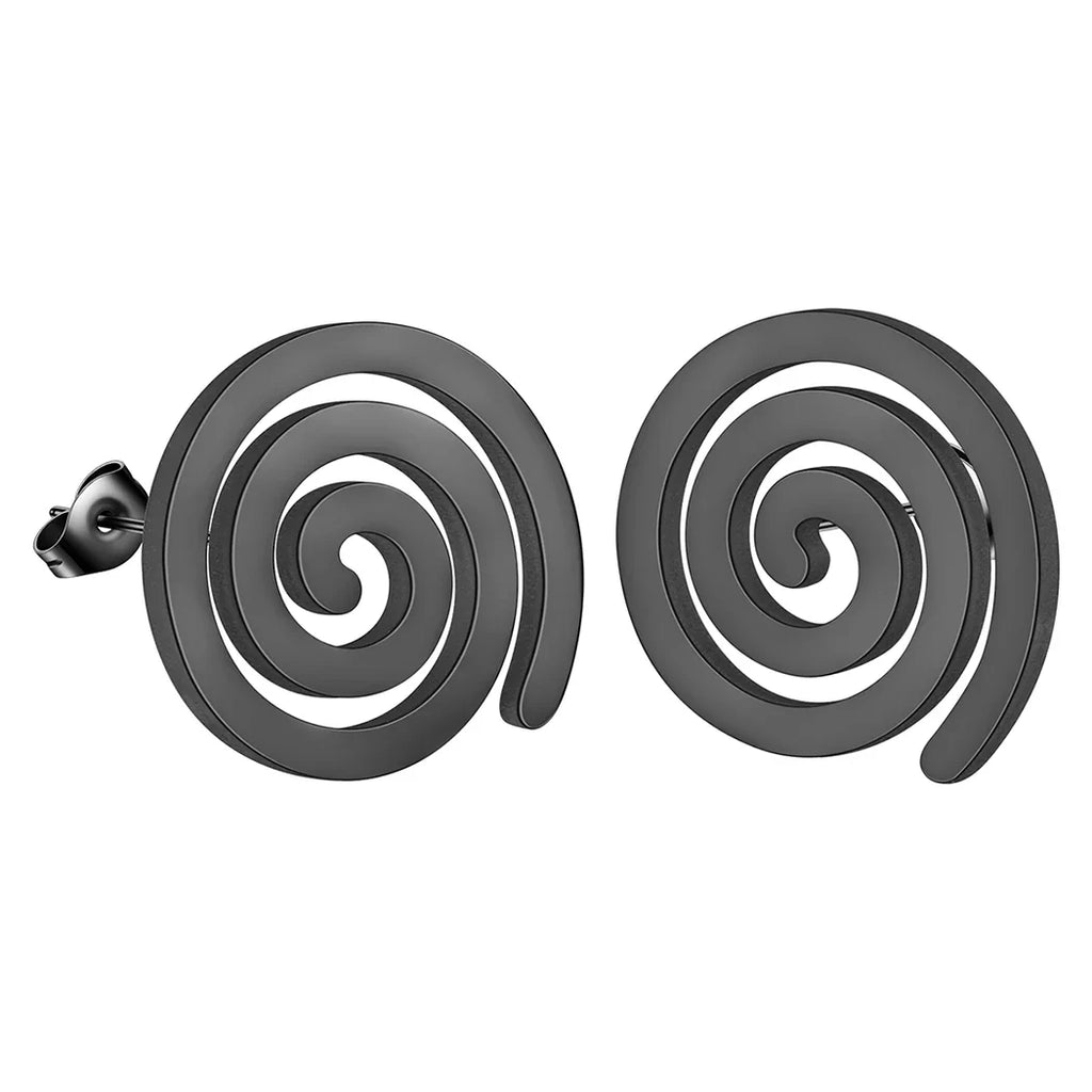 Pendientes de botón Espiral negro