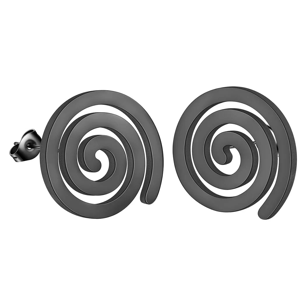 Pendientes de botón Espiral negro
