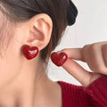 Aretes de Corazón con Perno para Mujer rojo
