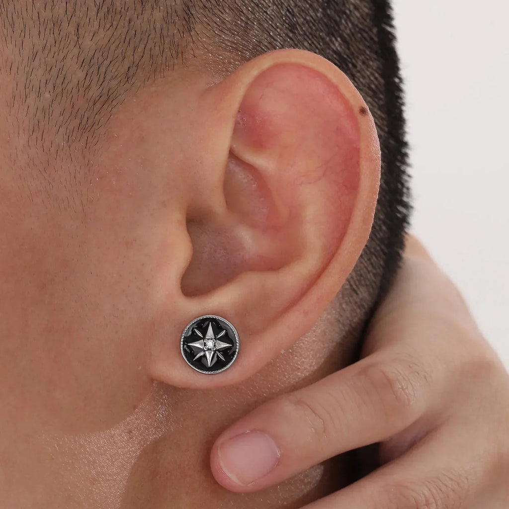 Pendientes de Clavo Brújula Hombre Rosa de los Vientos