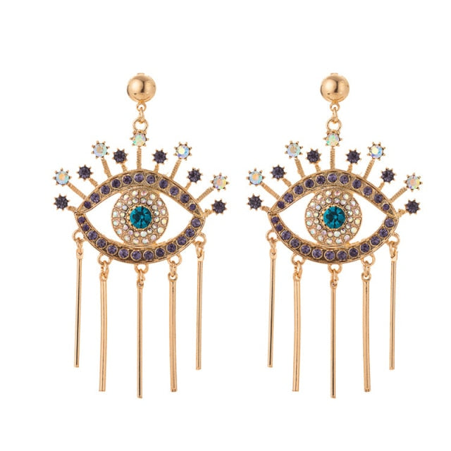 Pendientes Contra el Mal de Ojo Azul Griego Turco Mataki Matiasma estilo 1 dorado