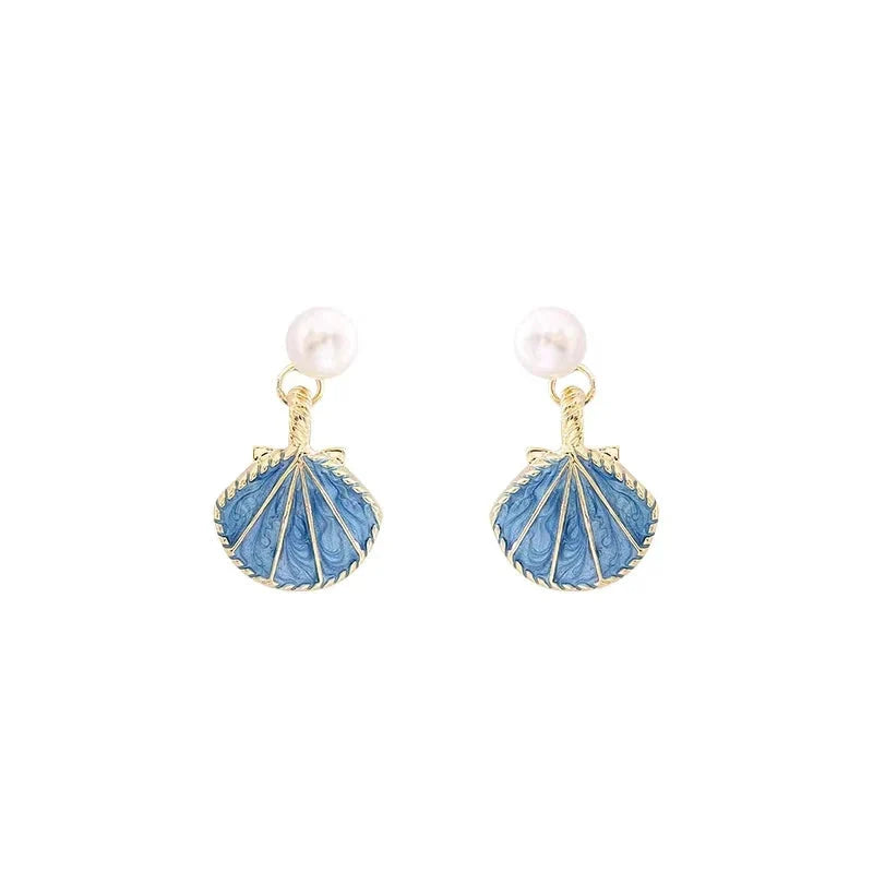 Pendientes con Conchas de Vieira Azules Concha