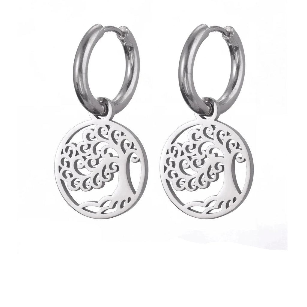 Pendientes de Aro Colgantes Árbol de la Vida en plata