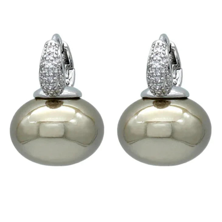 Pendientes Aros con Perla Azul y Circonio plata y beige