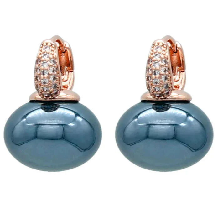 Pendientes Aros con Perla Azul y Circonio oro y azul