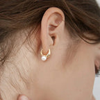 Pendientes de Aro de Estilo Retro con Perla