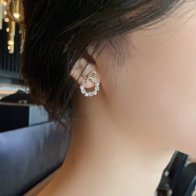 Pendientes Aros con Perlas y Lazo