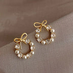 Pendientes Aros con Perlas y Lazo
