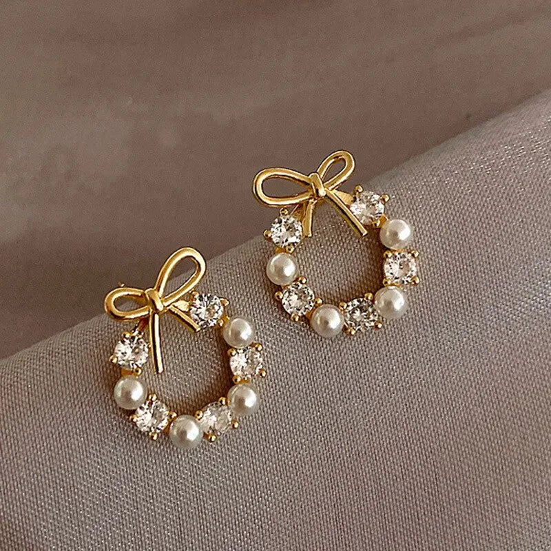 Pendientes Aros con Perlas y Lazo