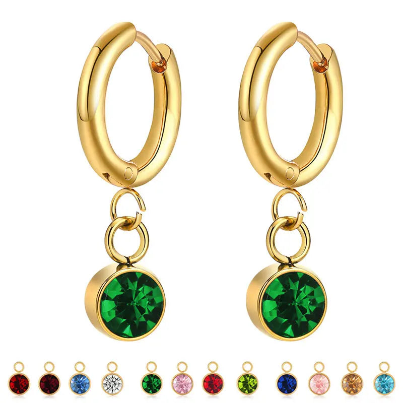 Pendientes Aros con Piedra de Nacimiento de Circonio