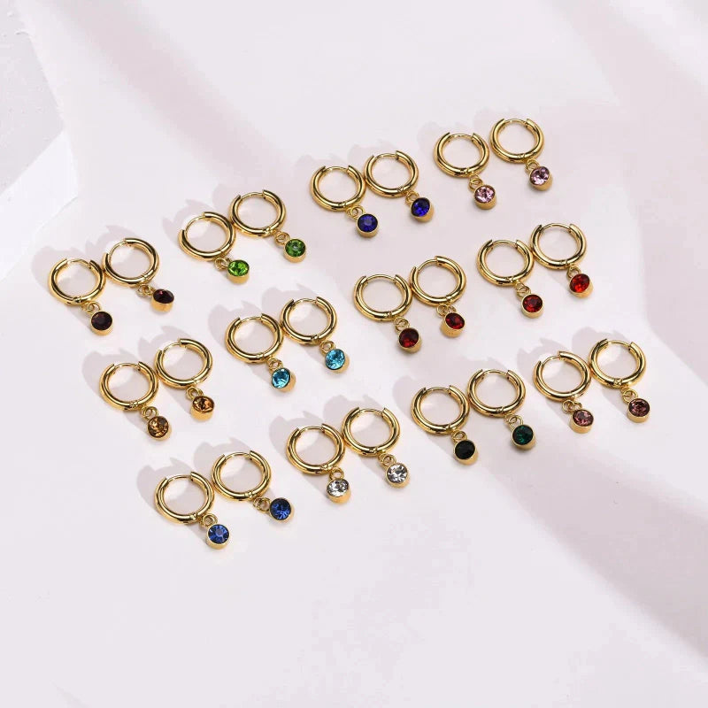 Pendientes Aros con Piedra de Nacimiento de Circonio