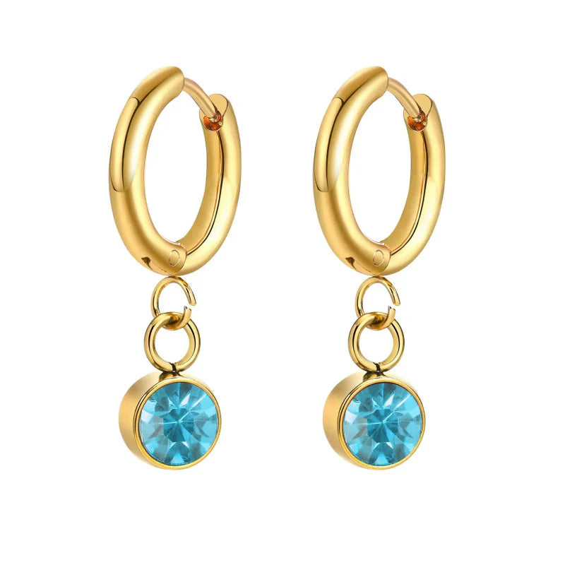 Pendientes Aros con Piedra de Nacimiento de Circonio
