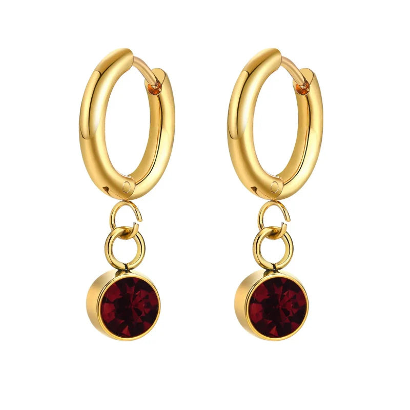 Pendientes Aros con Piedra de Nacimiento de Circonio