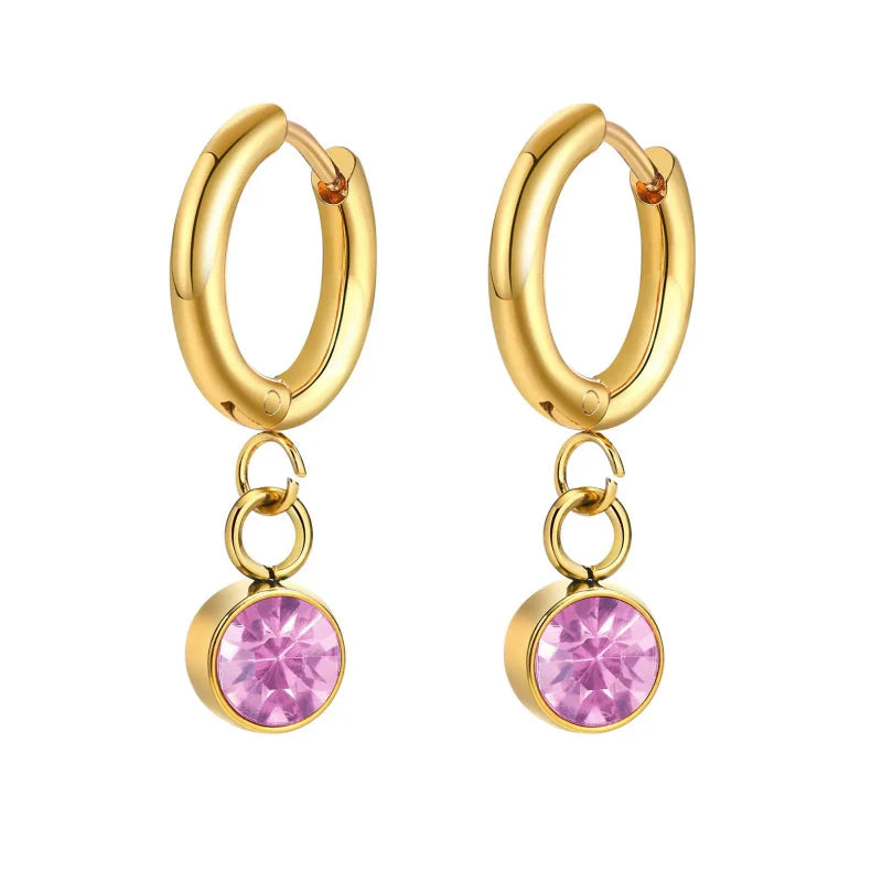 Pendientes Aros con Piedra de Nacimiento de Circonio