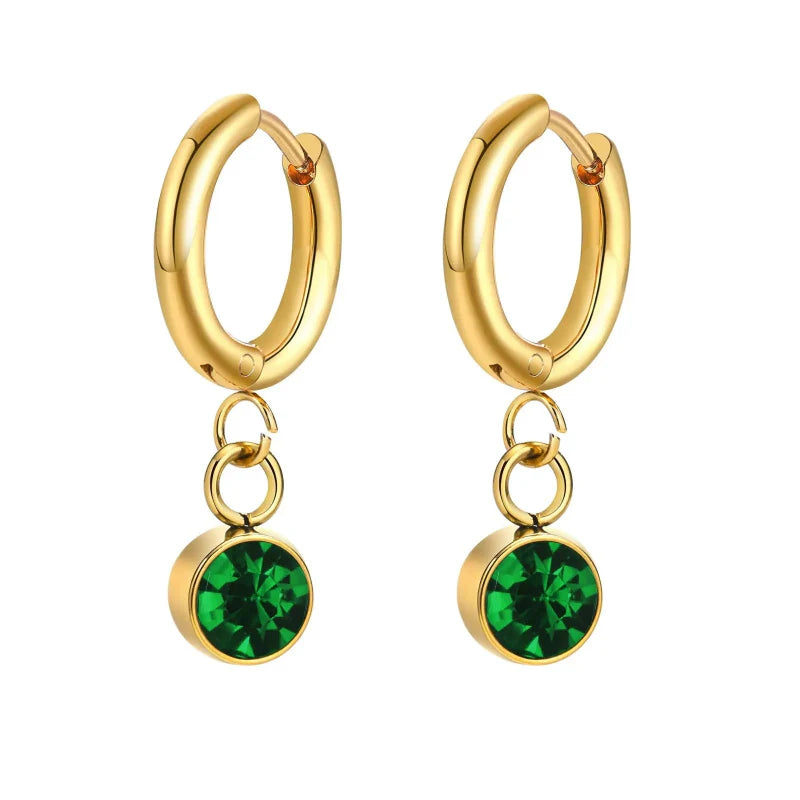 Pendientes Aros con Piedra de Nacimiento de Circonio