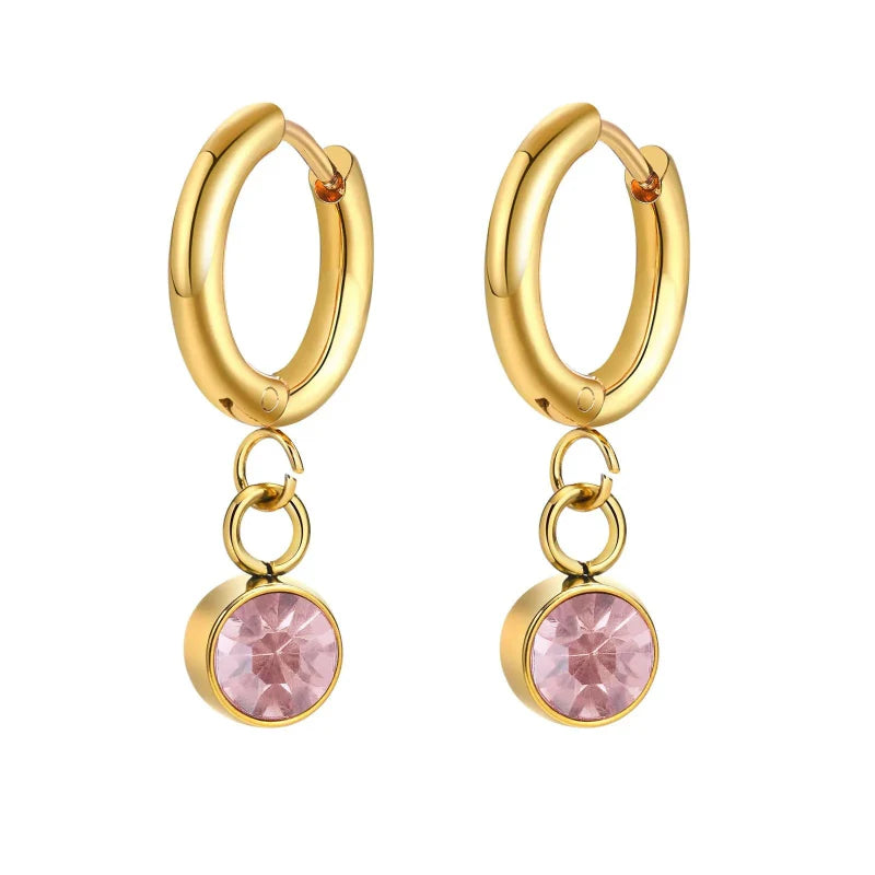 Pendientes Aros con Piedra de Nacimiento de Circonio