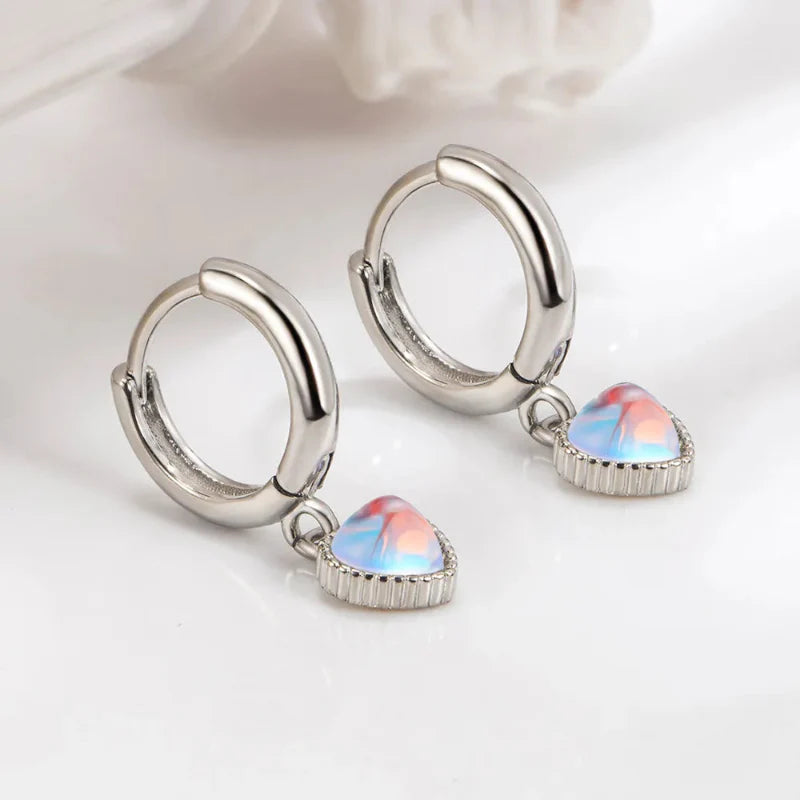 Pendientes Aros Corazón Piedra de Luna