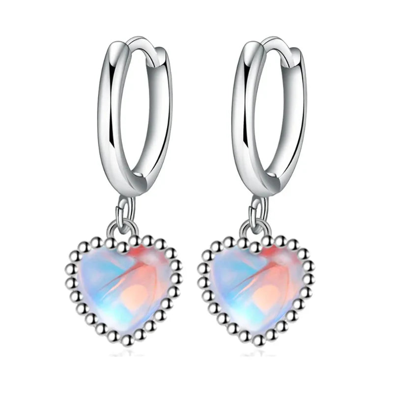 Pendientes Aros Corazón Piedra de Luna