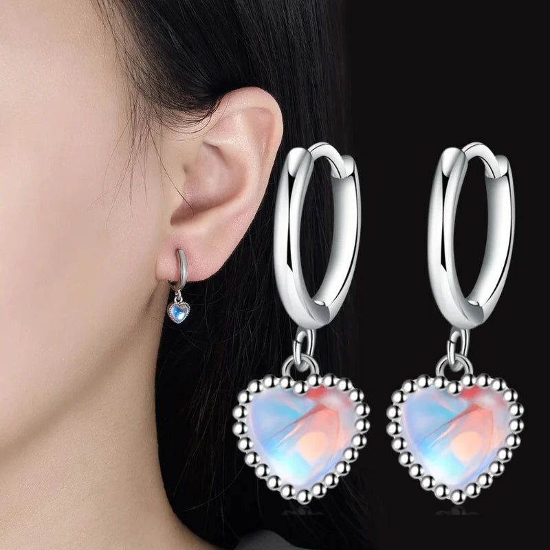 Pendientes Aros Corazón Piedra de Luna
