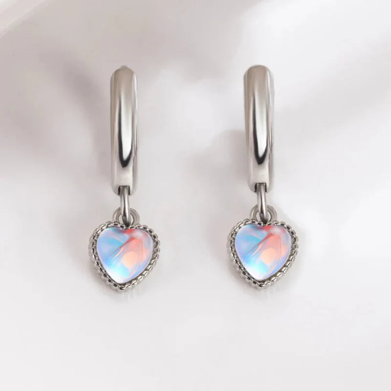 Pendientes Aros Corazón Piedra de Luna