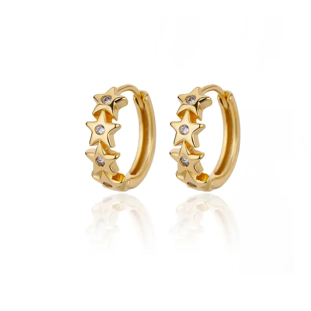 Pendientes Aros Estrellas con Circonio dorados