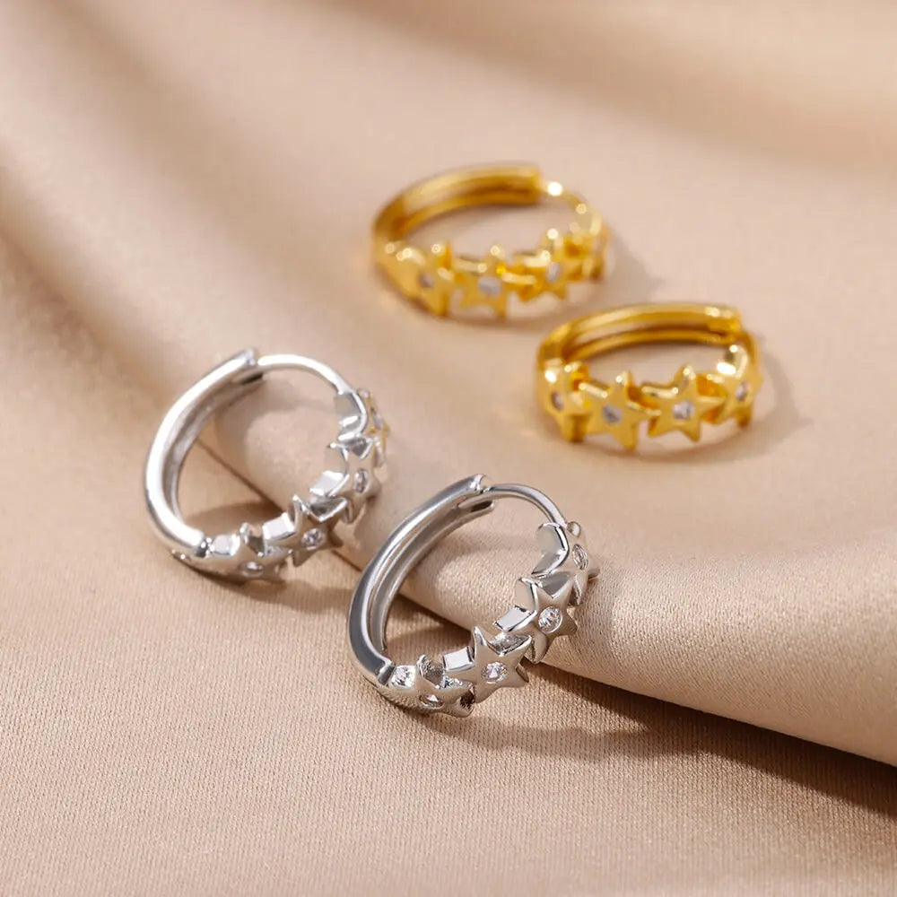 Pendientes Aros Estrellas con Circonio plateados
