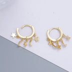 Pendientes Aro Estrellas y Lunas colgantes oro