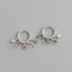 Pendientes Aro Estrellas y Lunas colgantes plata