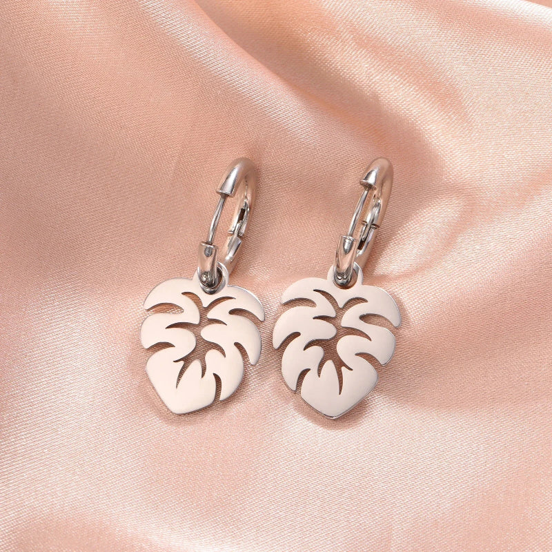 Pendientes Aros Hoja de Palma plata