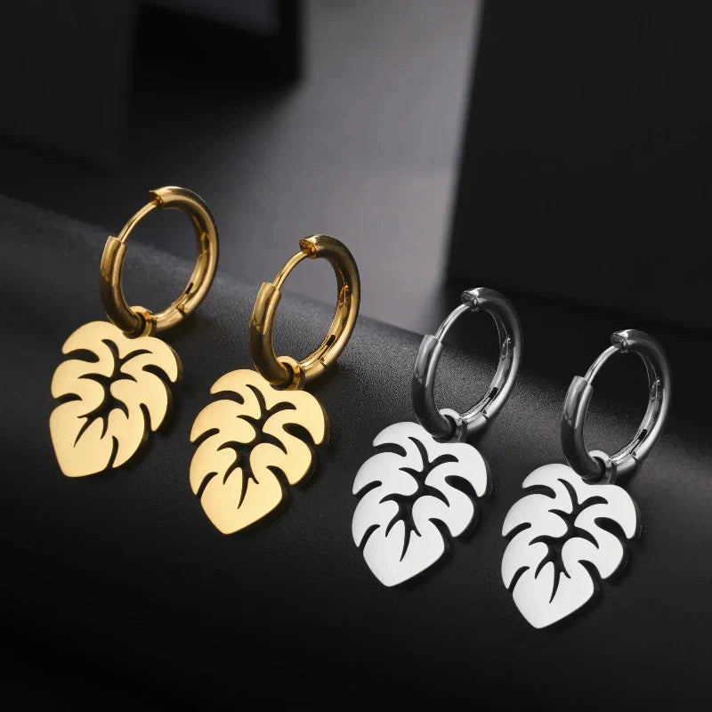 Pendientes Aros Hoja de Palma plata