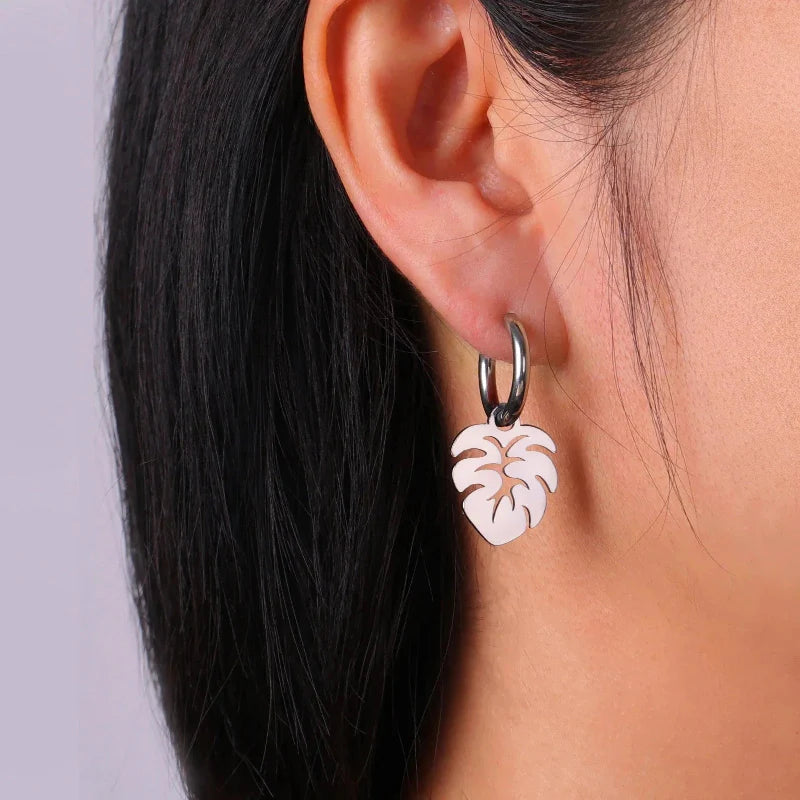 Pendientes Aros Hoja de Palma plata