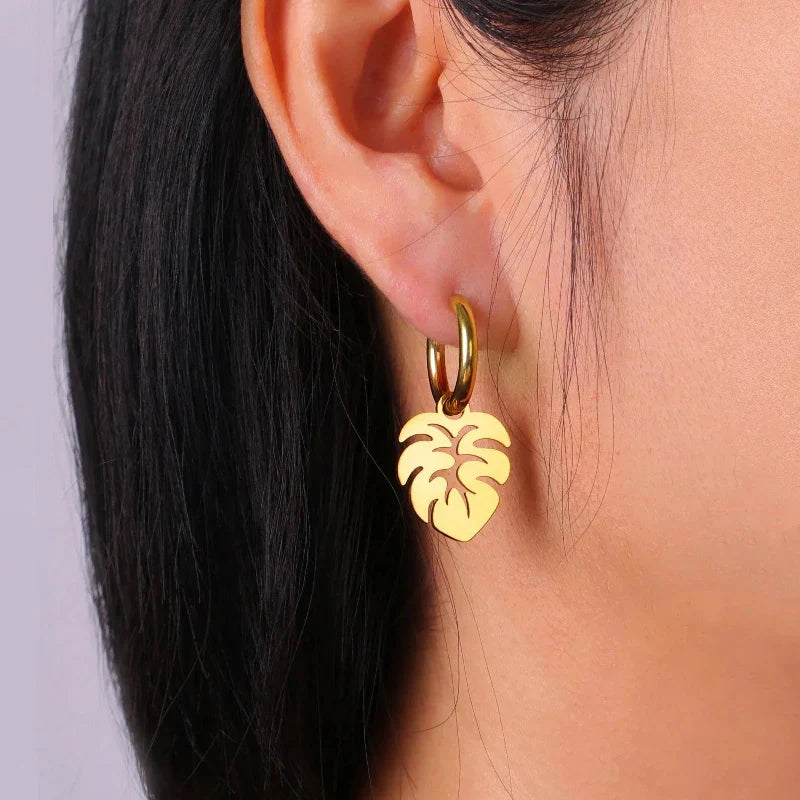Pendientes Aros Hoja de Palma oro