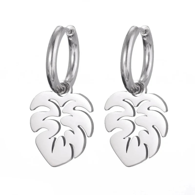 Pendientes Aros Hoja de Palma plata