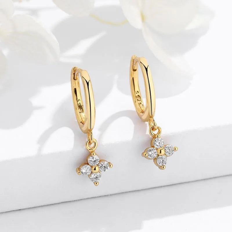 Pendientes Aros Flor Zirconia oro