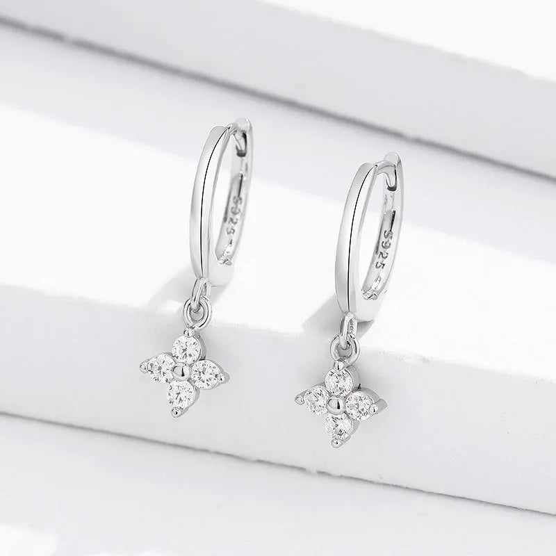 Pendientes Aros Flor Zirconia plata