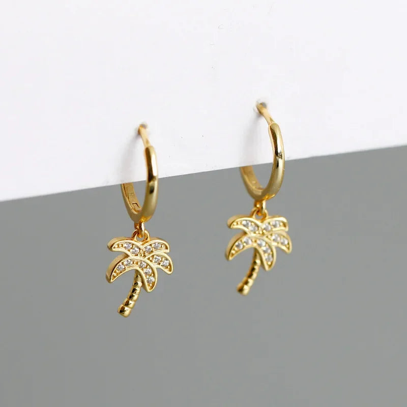 Pendientes Aros Palma con Circonio oro