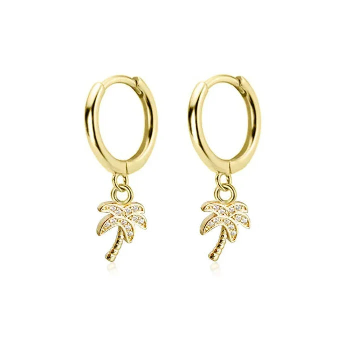 Pendientes Aros Palma con Circonio oro