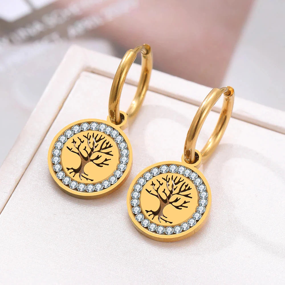 Pendientes Aros Colgantes Árbol de la Vida oro