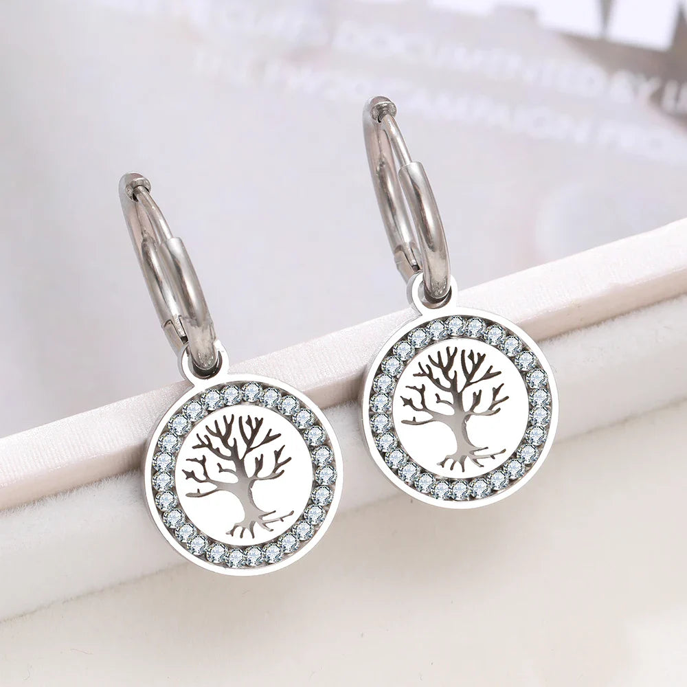 Pendientes Aros Colgantes Árbol de la Vida plata