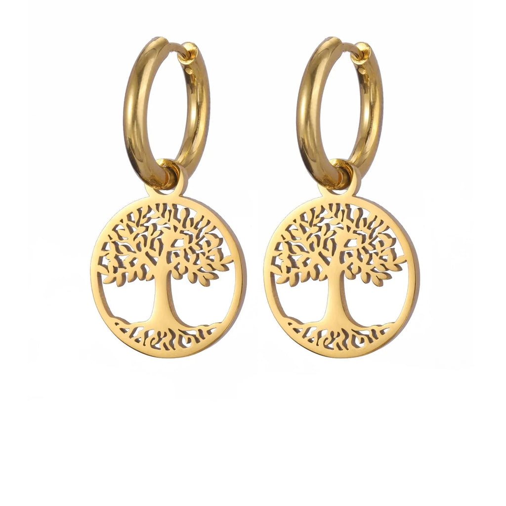 Pendientes de Aro Colgantes Árbol de la Vida para Mujer en oro