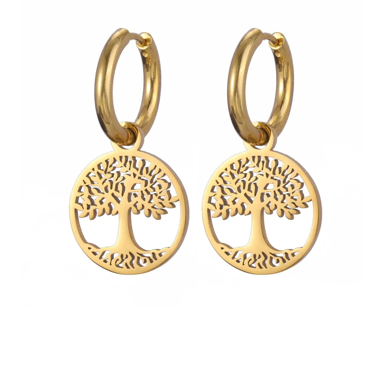 Pendientes de Aro Colgantes Árbol de la Vida para Mujer en oro