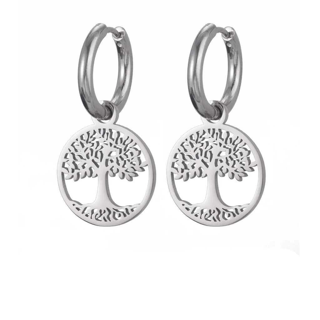 Pendientes de Aro Colgantes Árbol de la Vida para Mujer en plata