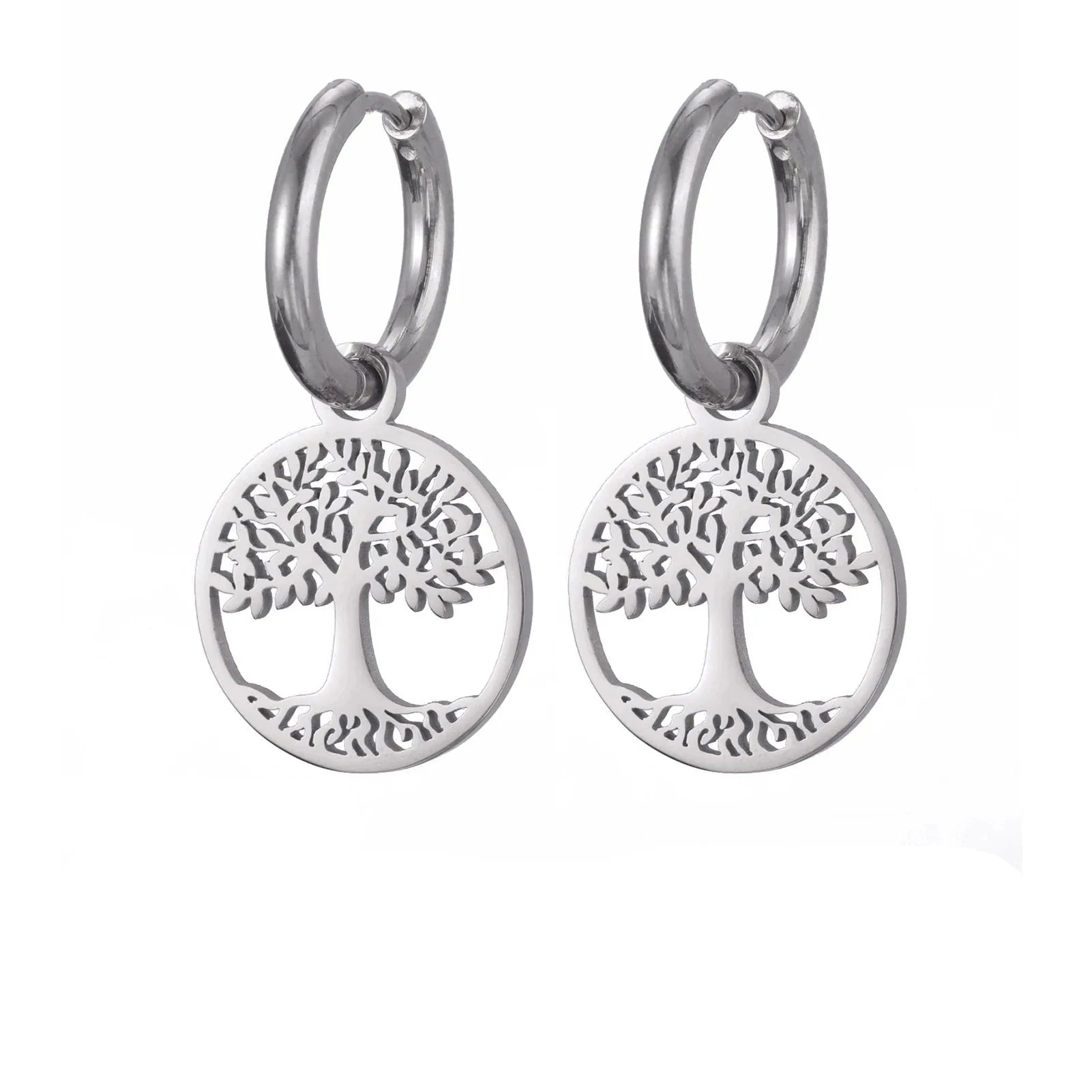 Pendientes de Aro Colgantes Árbol de la Vida para Mujer en plata