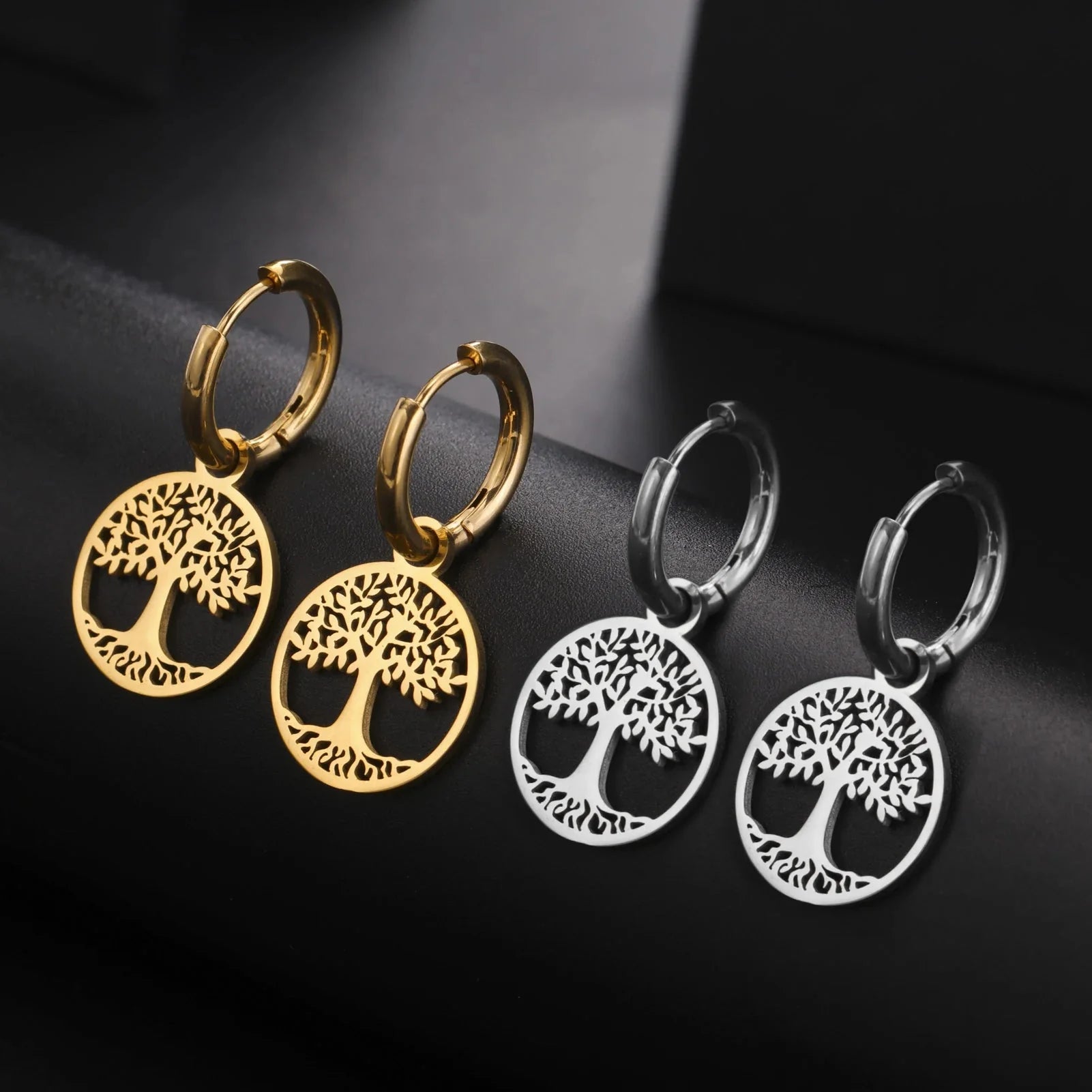 Pendientes de Aro Colgantes Árbol de la Vida para Mujer en plata