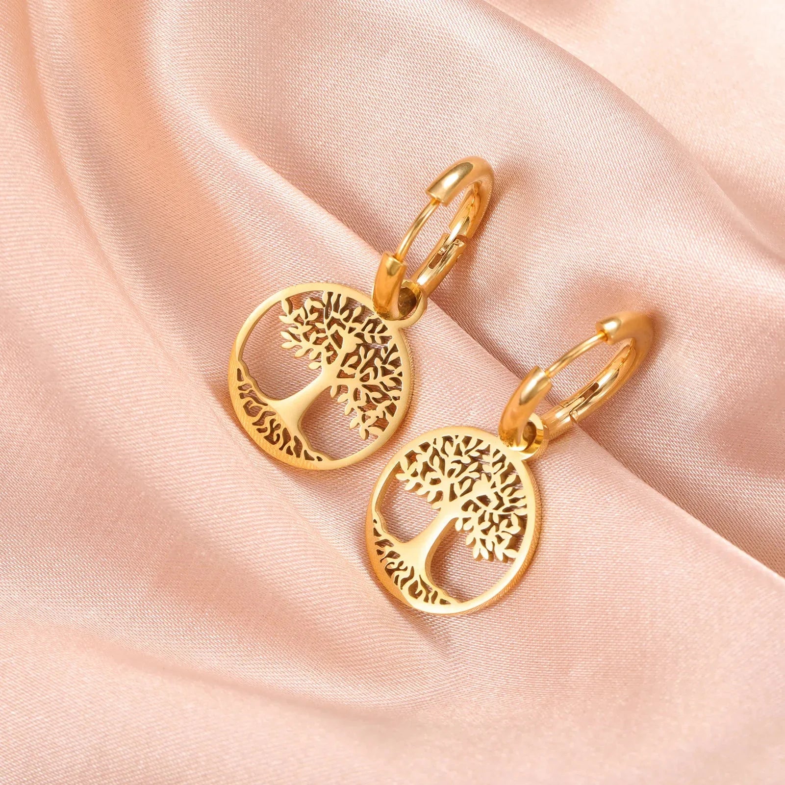 Pendientes de Aro Colgantes Árbol de la Vida para Mujer en oro