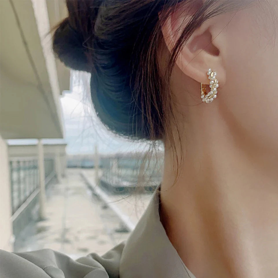 Pendientes de Aro para Mujer con Perlas plateadas
