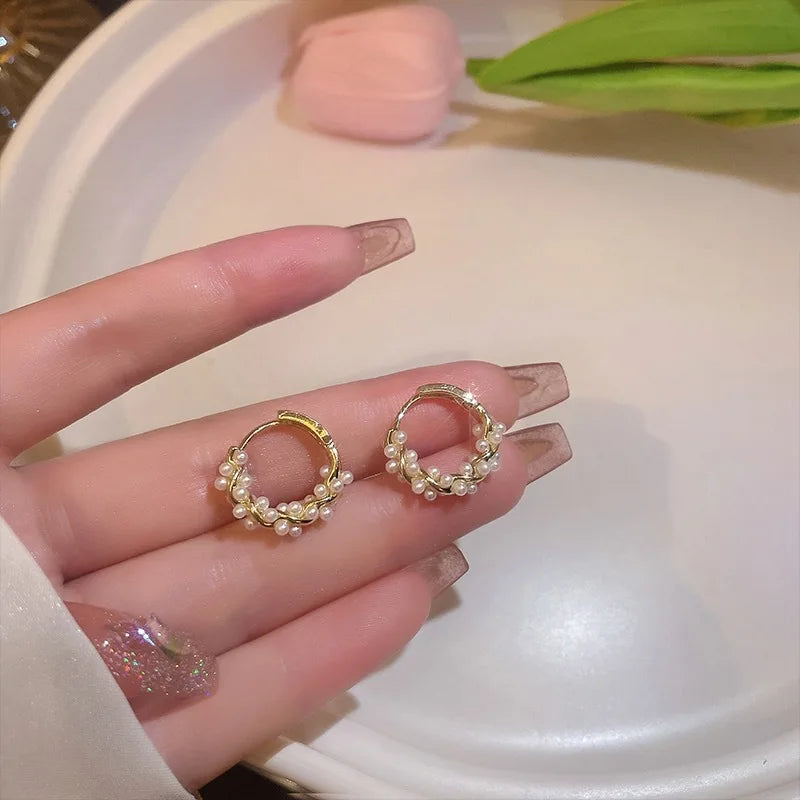 Pendientes de Aro para Mujer con Perlas doradas